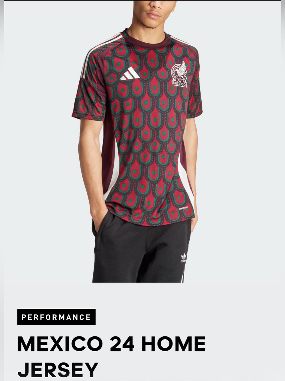 adidas Men's Burgundy and Green Mexico 24 Home Jersey
